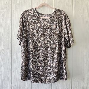 FLAX By Jeanne Englehart Botanical Tropical Print Short Sleeve Blouse Medium